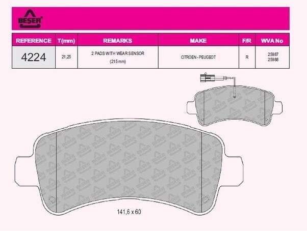 Arka Fren Balatası Beser 4224 Ducato / Boxer / Jumper 2014-2024 / 2024+ OEM 77367094