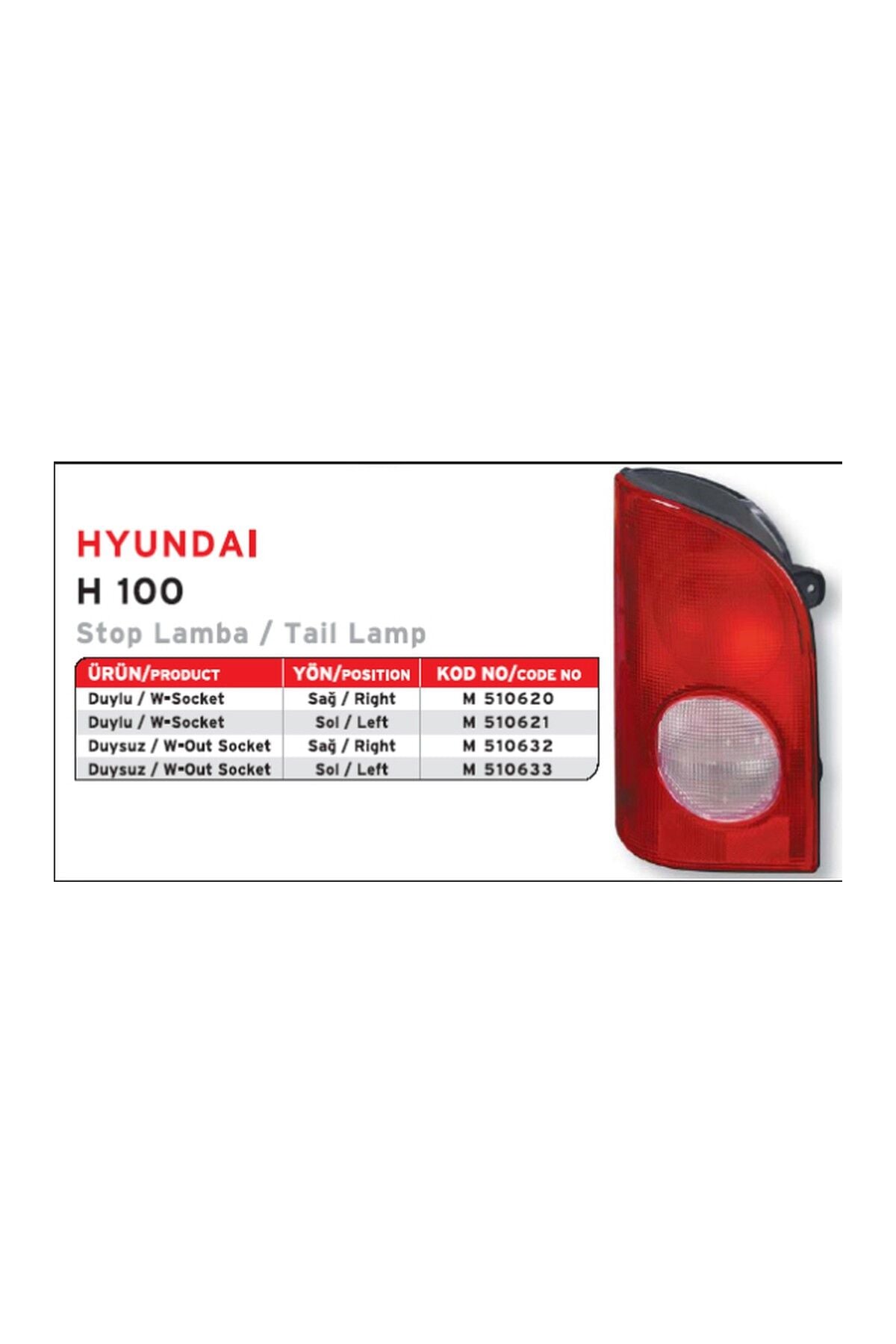 Sol Stop Lambası Mars 510633 Hyundai H100 1996-2003