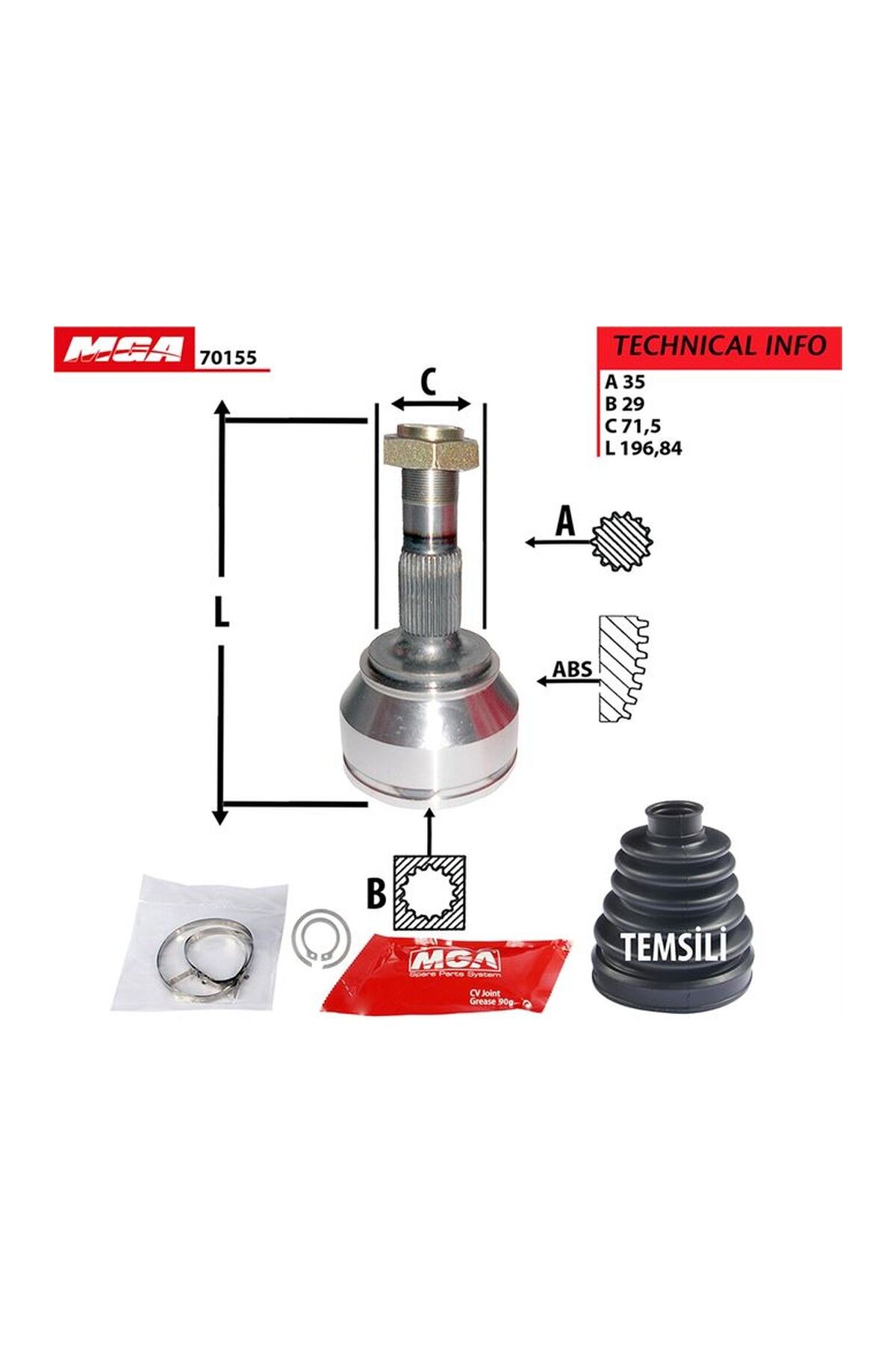 Aks Kafası MGA 70155 Fiat Ducato III / Peugeot Boxer / Citroën Jumper 2006+ OEM 46308371