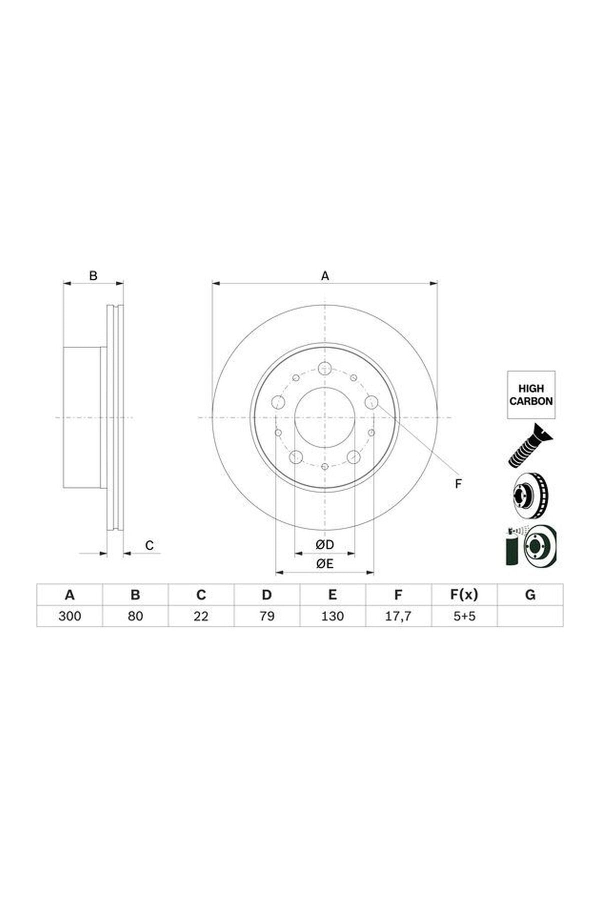 Arka Fren Diski Havalı 2'li Set Bosch 0986479E02 Fiat Ducato / Peugeot Boxer / Citroën Jumper 2014+