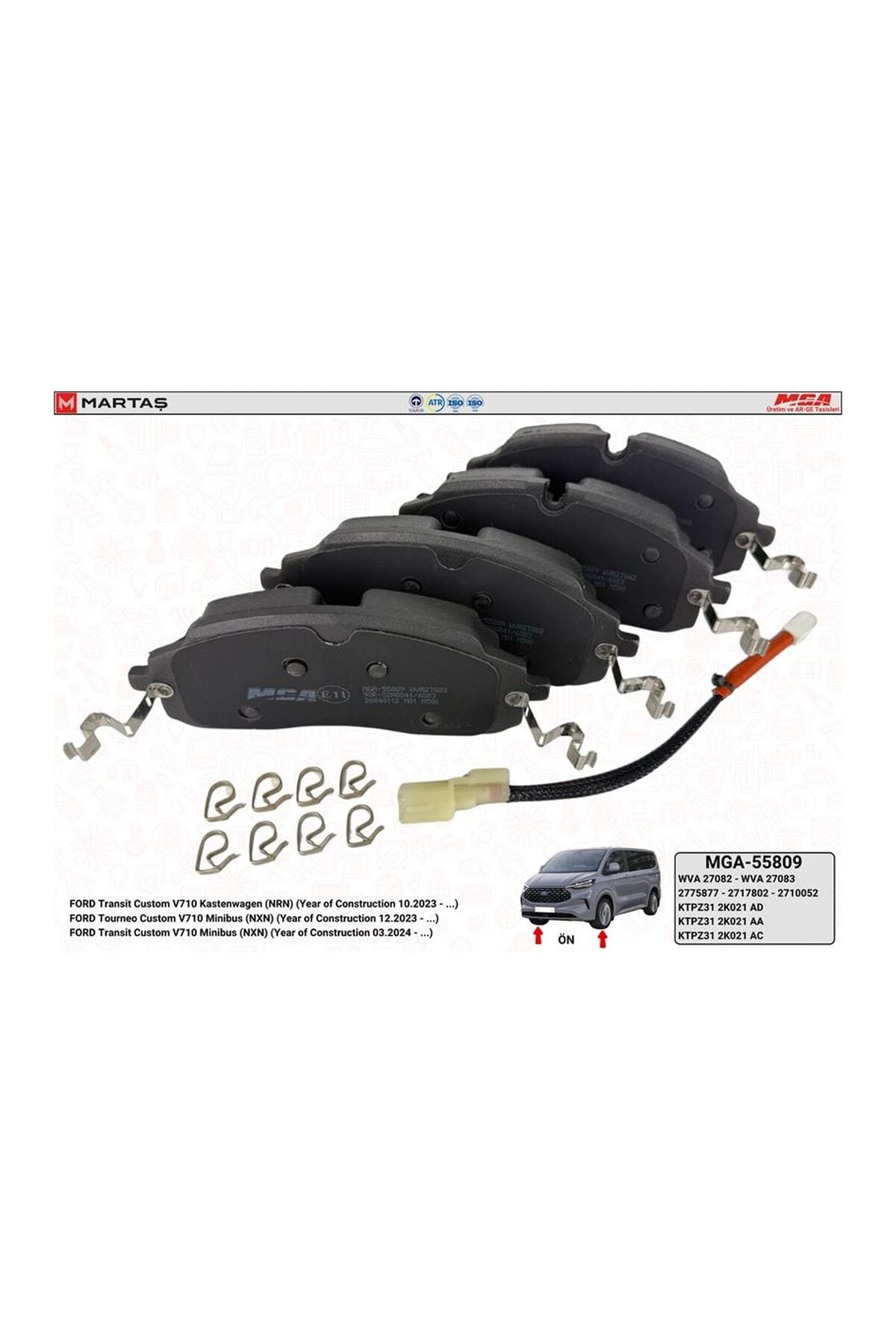 Ön Fren Balatası MGA 55809 Ford Transit Custom 2023+ OEM KTPZ31 2K021 AD