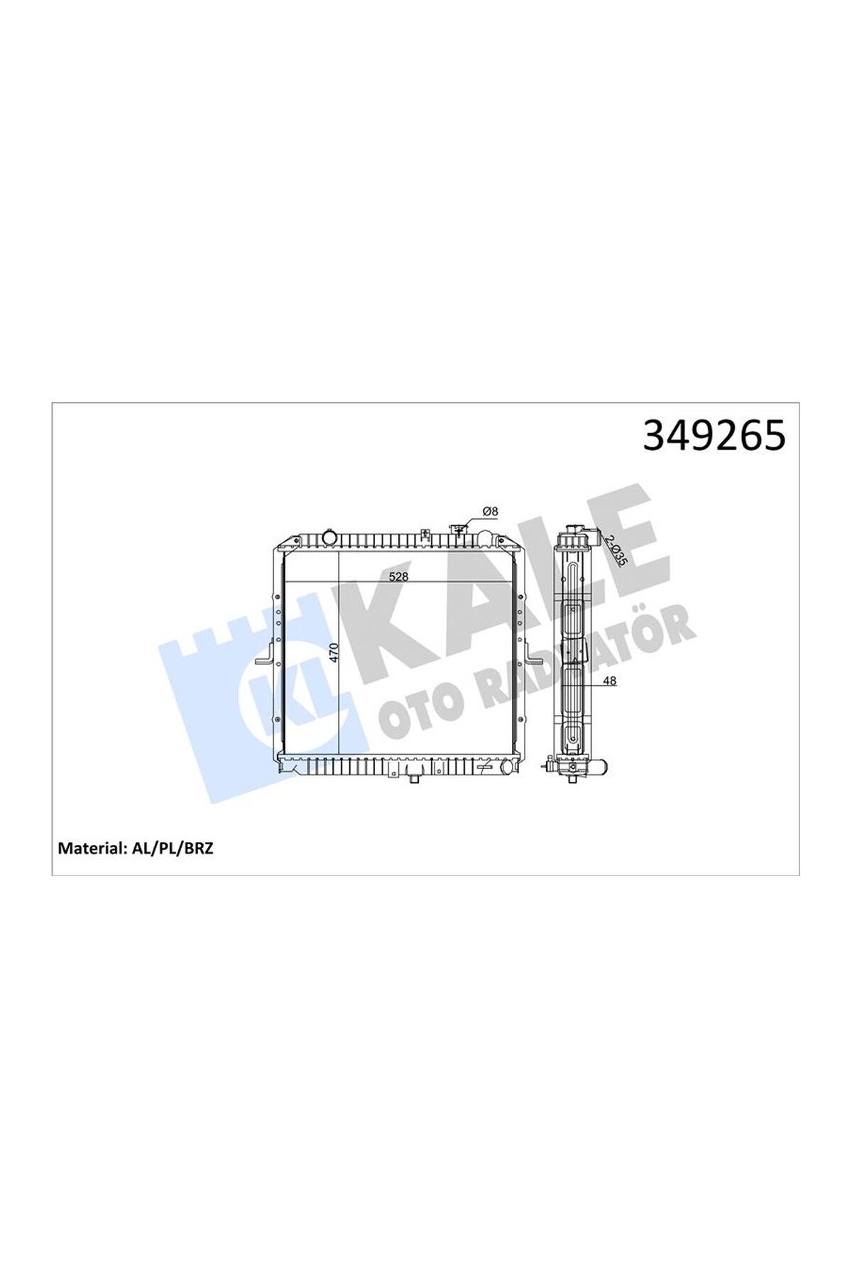 Radyatör Brazing Kale 349265 Kia Bongo / K2500 2004+ OEM 25310-4E400