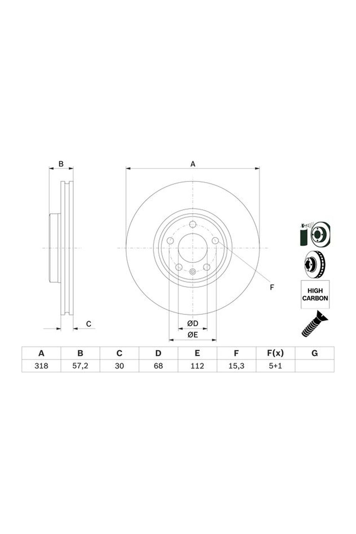 Ön Fren Diski 2'li Set Bosch 0986479E49 Audi A4 / A5 / A6 2017+ OEM 8W0615301H