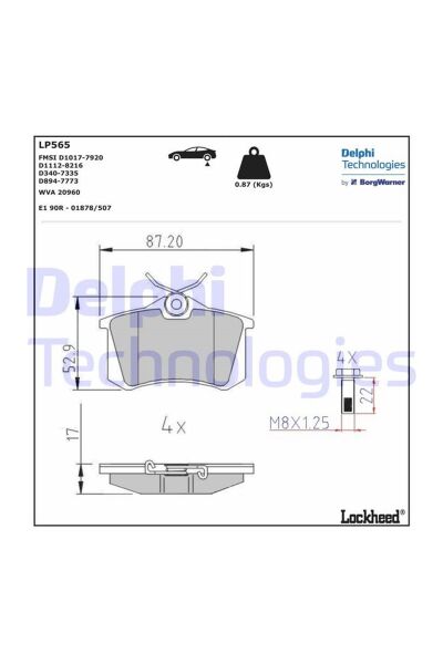 Arka Balata Delphi LP565 Renault Megane II / Peugeot 307 / Citroën C3 OEM 1K0698451