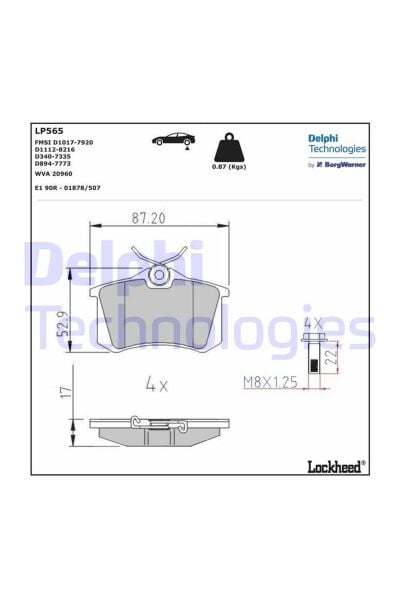 Arka Balata Delphi LP565 Renault Megane II / Peugeot 307 / Citroën C3 OEM 1K0698451