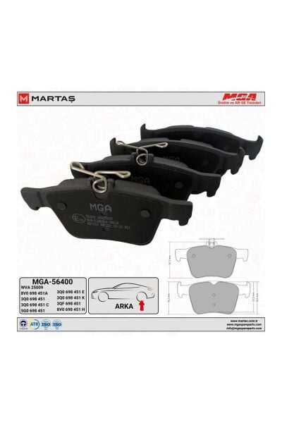 Arka Balata MGA 56400 Volkswagen Golf 2013+ / Passat 2014+ / Audi A3 2012+ OEM 8V0698451A