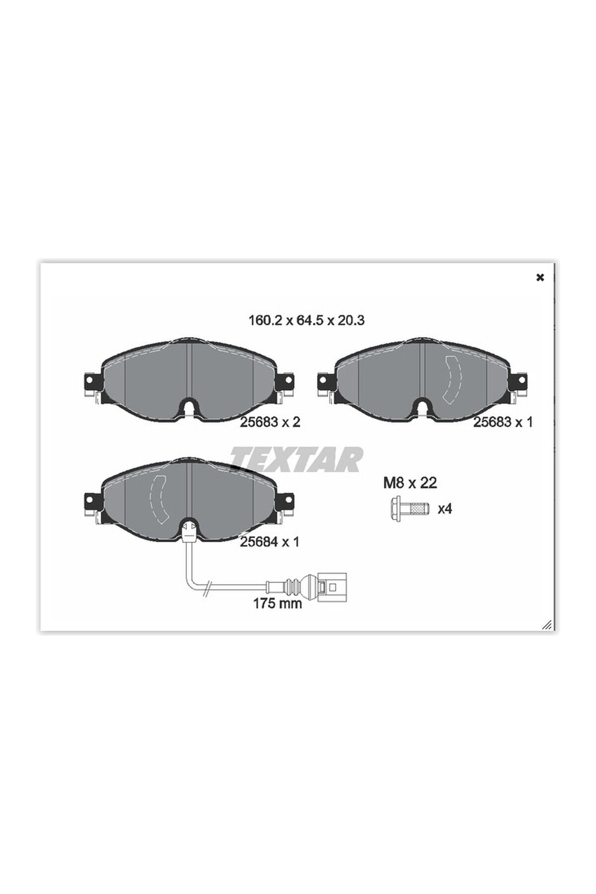 Ön Balata Kablolu Textar 2568301 Volkswagen Caddy 2016+ / Golf 2013+ / T-Roc 2018+ OEM 8V0698151