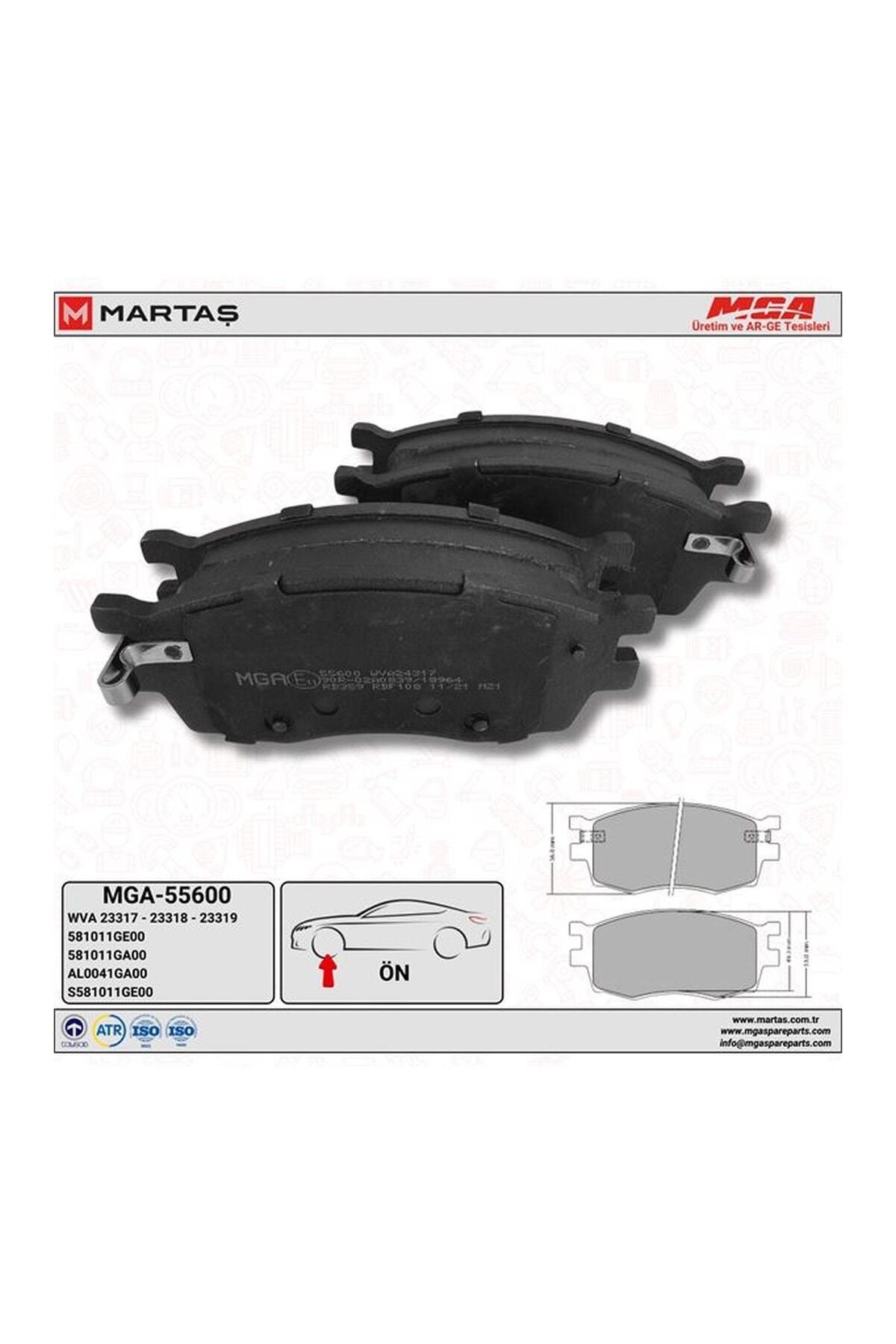 Ön Fren Balatası MGA 55600 Hyundai Accent Era 2006-2011 / Kia Rio 2006-2011 / Hyundai i20 2009-2014