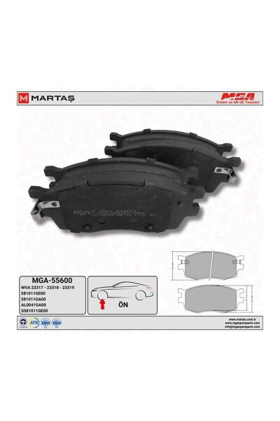Ön Fren Balatası MGA 55600 Hyundai Accent Era 2006-2011 / Kia Rio 2006-2011 / Hyundai i20 2009-2014