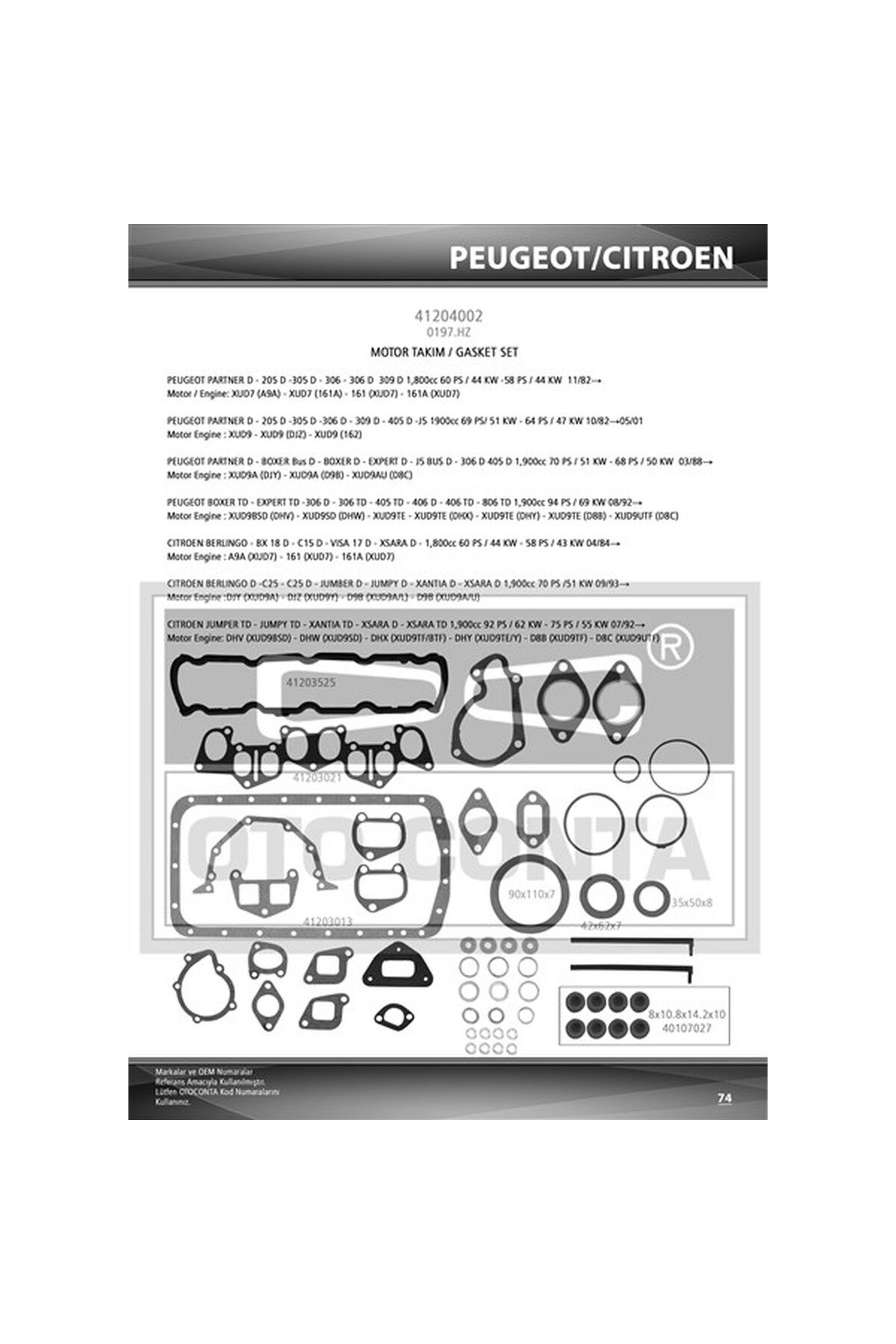 Takım Conta Otoconta OTC41204002 Peugeot Partner