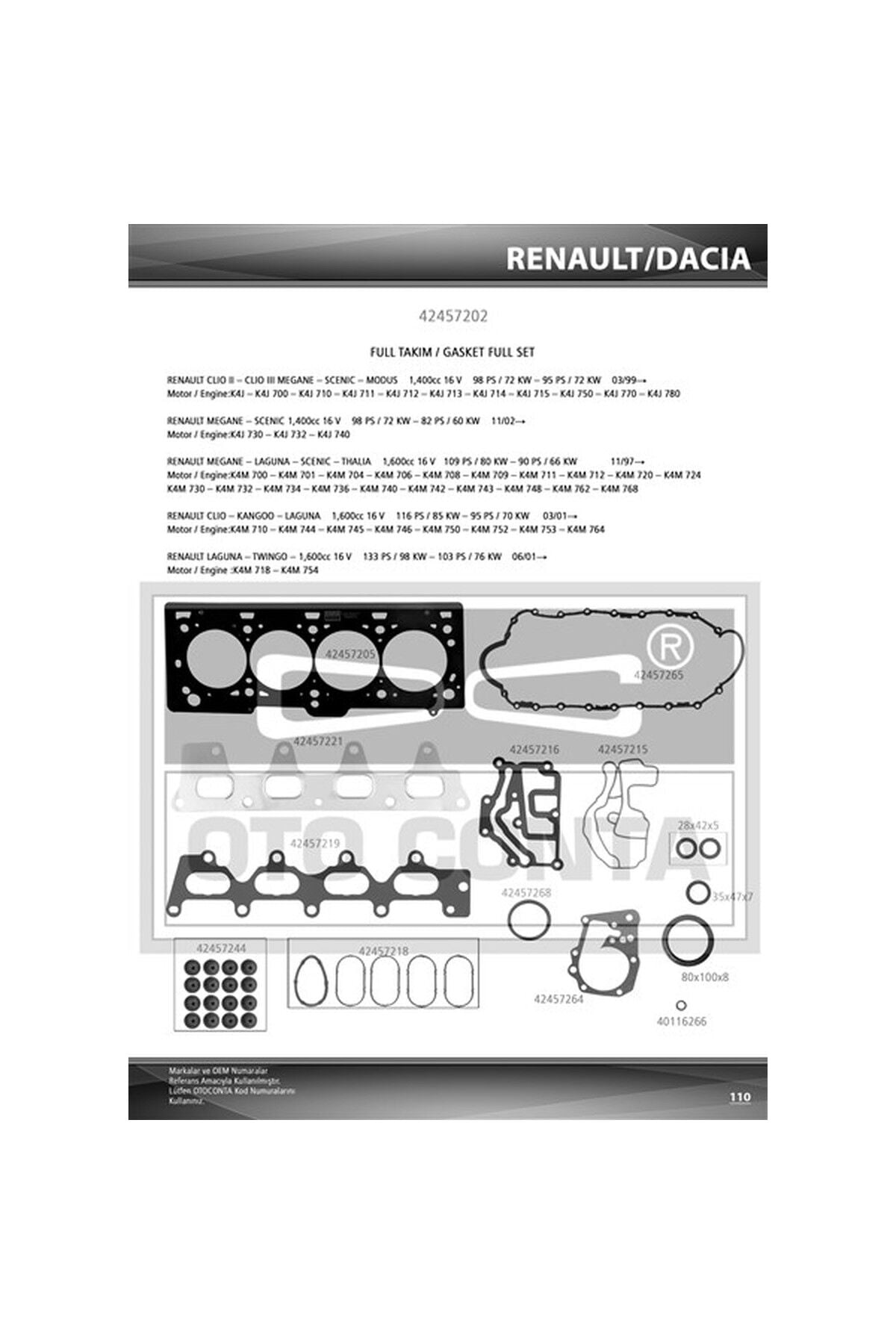 Conta Full Takım Keçeli Otoconta OTC42457202 Renault Megane