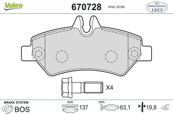 Arka Fren Balatası Tek Teker Valeo 670728 Mercedes-Benz Sprinter 2006-2018 / Volkswagen Crafter 2006-2018 OEM 0044206920
