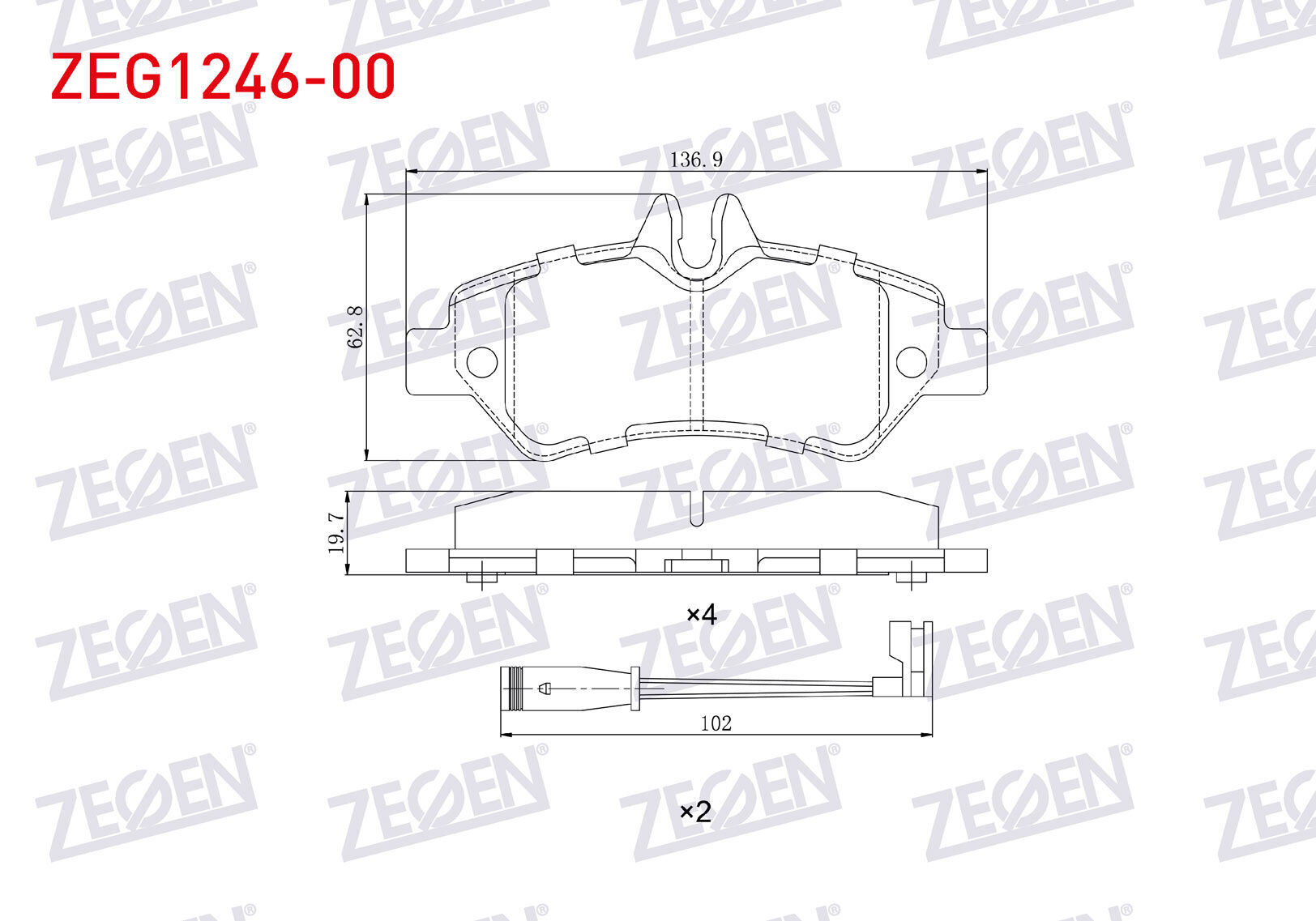 Arka Fren Balatası Tek Teker Zegen ZEG124600 Sprinter / Crafter 2006-2018 OEM 0044206920