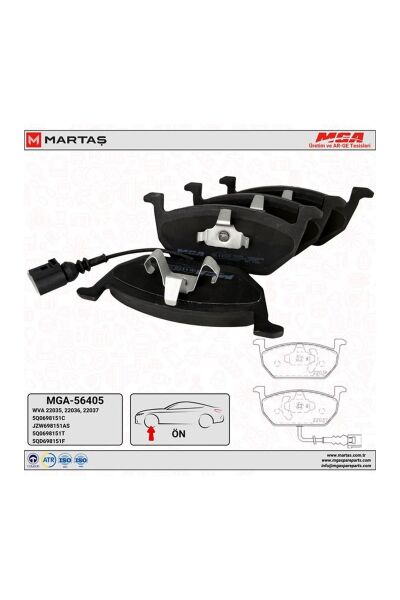 Ön Balata Kablolu MGA 56405 Volkswagen Golf 2013+ / Audi A3 2013-2016 / Seat Leon 2013+ OEM 5Q0698151C