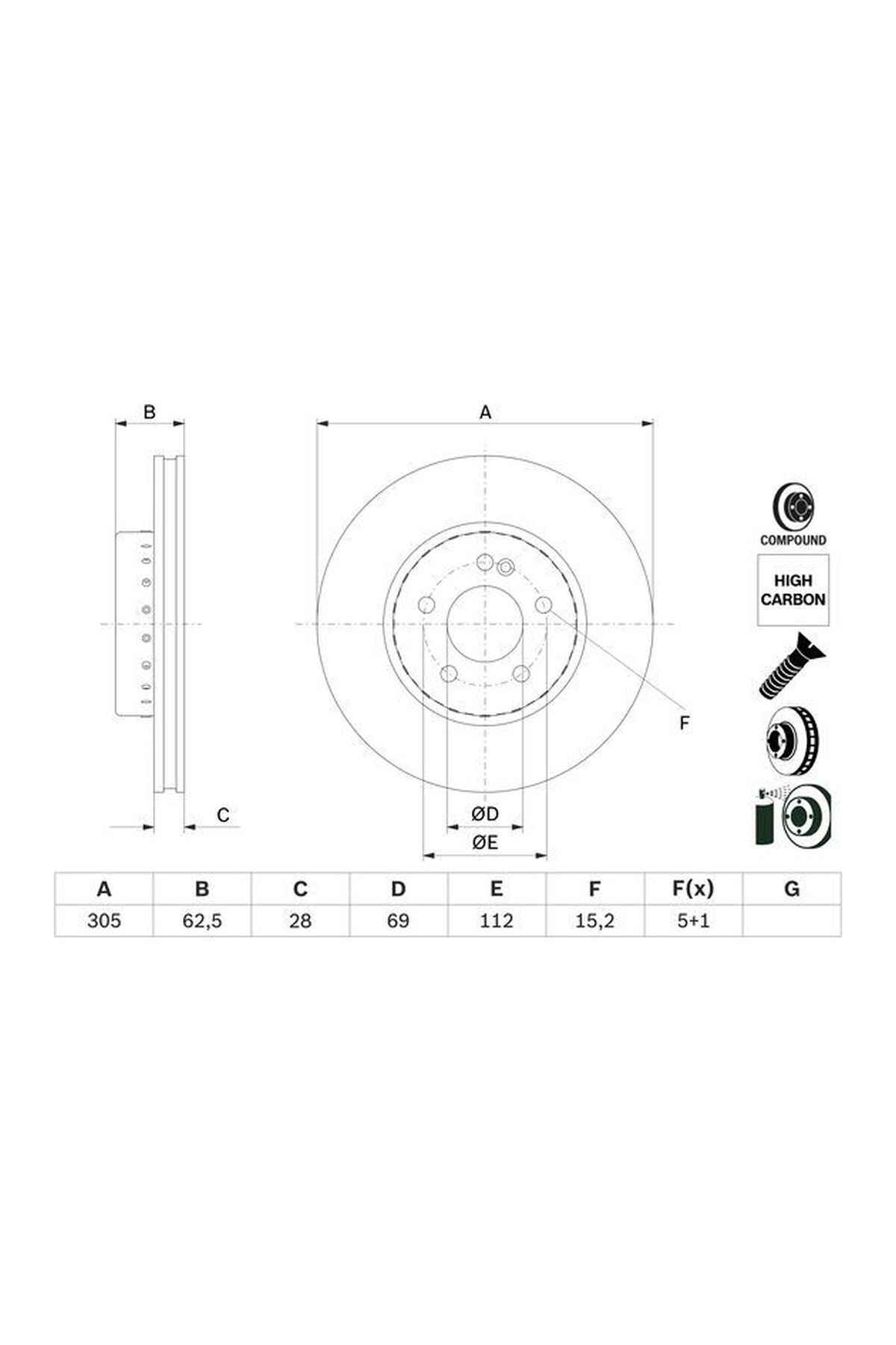 Ön Fren Diski 305 mm Bosch 0986479H46 W205 S205 C205 A205 W213 S213 C238 OEM A0004212512