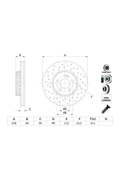 Ön Fren Diski 318 mm Bosch 0986479H37 W205 S205 C205 A205