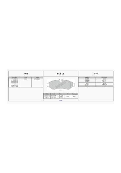 Arka Fren Balatası Tek Teker Beser 4355 Sprinter 2018+ 651/654 Motor OEM 9104203700