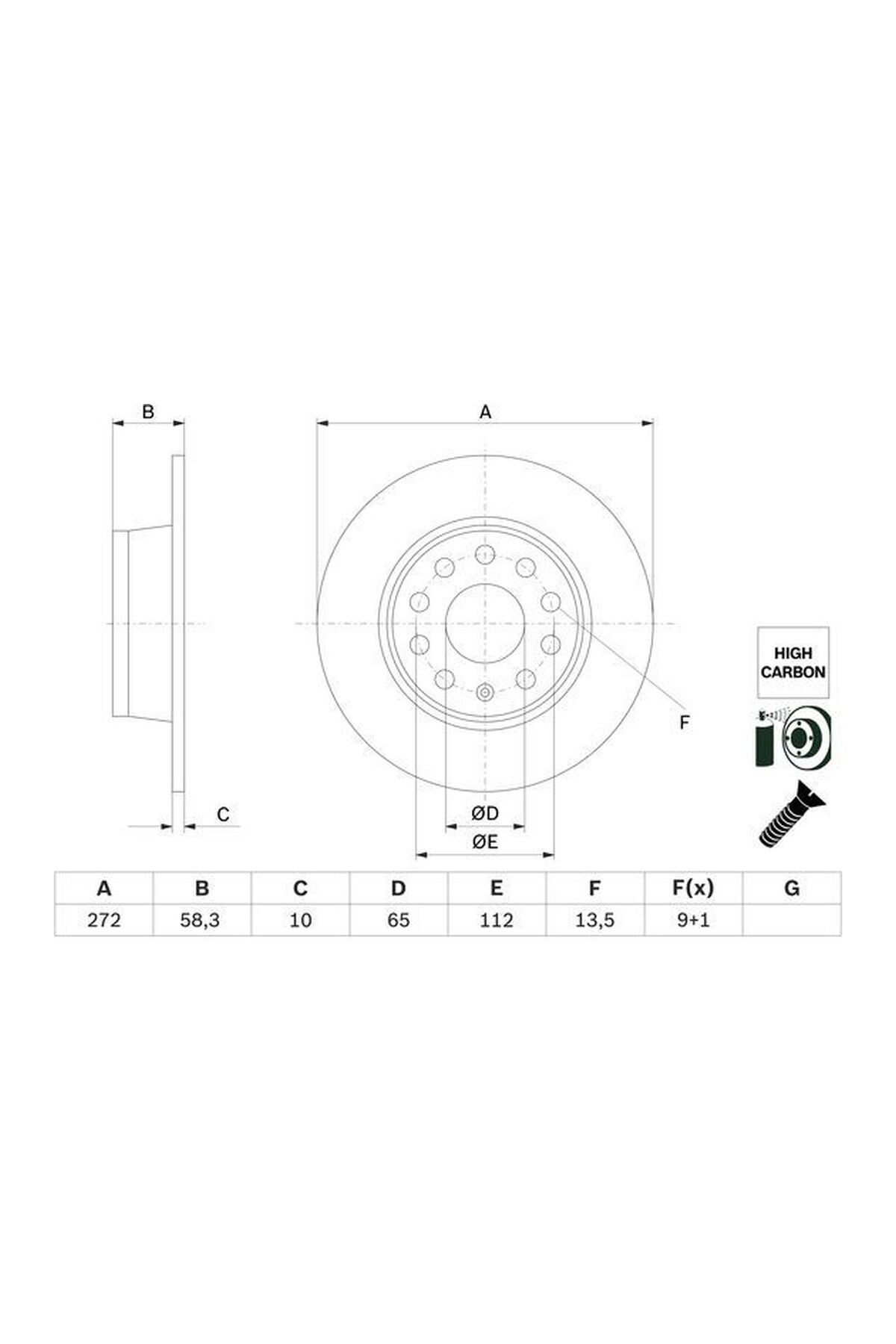 Arka Fren Diski 272 mm Bosch 0986479F23 Volkswagen T-Roc / Seat Ateca / Leon 2018+ OEM 5Q0615601B