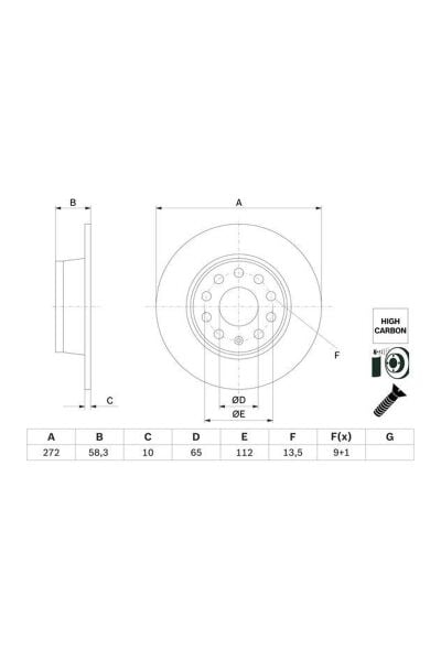 Arka Fren Diski 272 mm Bosch 0986479F23 Volkswagen T-Roc / Seat Ateca / Leon 2018+ OEM 5Q0615601B